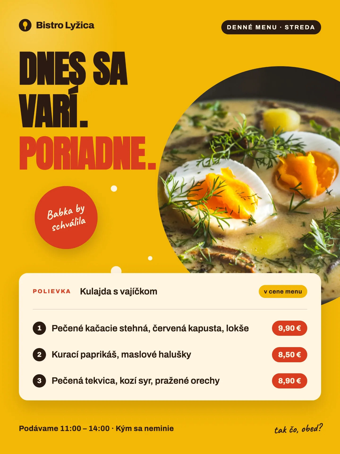 Grafika na sociálne siete – denné menu pre reštauráciu, ukážkový koncept waustudio